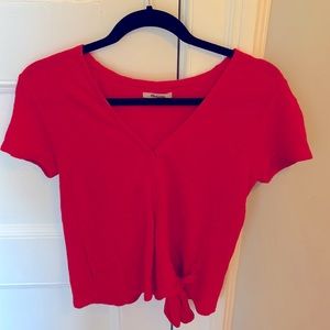 Madewell bright red, size small, short sleeve shirt with tie waist